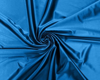 Teal blue Deluxe Shiny Polyester Spandex Fabric Stretch 58" Wide Sold by The Yard.