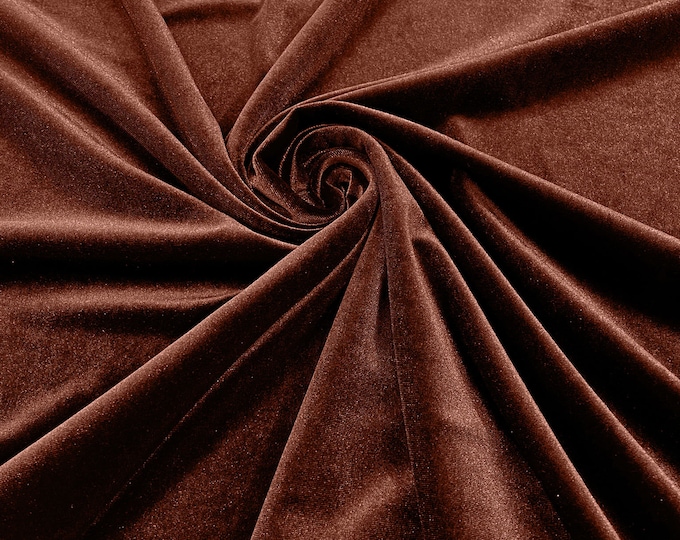 Mocha 60" Wide 90% Polyester 10 percent Spandex Stretch Velvet Fabric for Sewing Apparel Costumes Craft, Sold By The Yard.