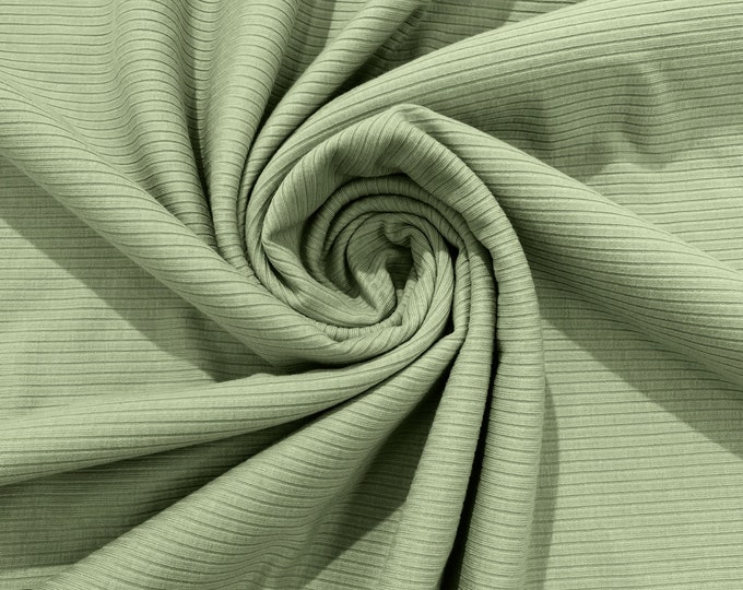 Sage Green - Stretch Rib Knit Fabric Polyester Spandex (By The Yard)