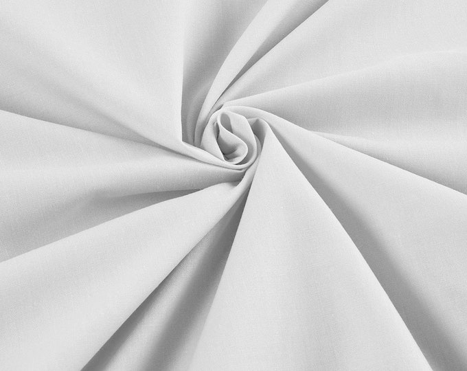 White - 58-59" Wide Premium Light Weight Poly Cotton Blend Broadcloth Fabric Sold By The Yard.