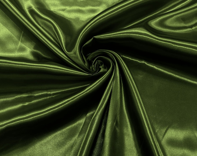 Bamboo Green - Shiny Charmeuse Satin Fabric for Wedding Dress/Crafts Costumes/58” Wide /Silky Satin