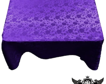 Purple Square Tablecloth Roses Jacquard Satin Overlay for Small Coffee Table Seamless.