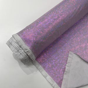 Lilac/White Shattered Glass Foil Hologram/58” Wide/4 Way Stretch Spandex Nylon Tricot by the yard.