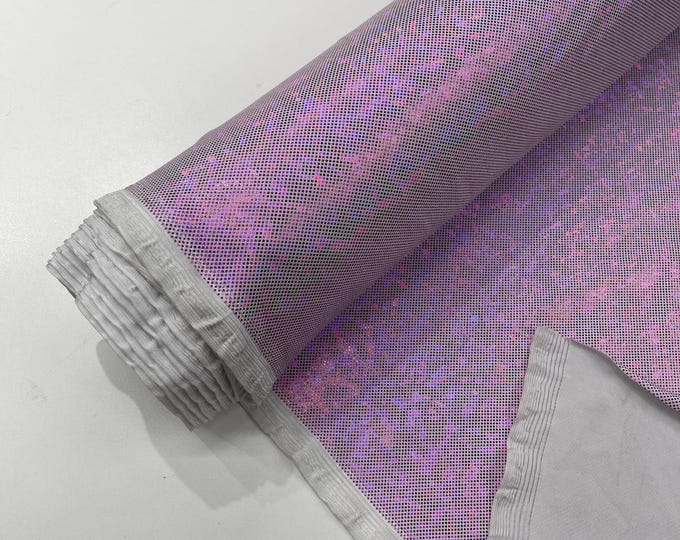 Lilac/White Shattered Glass Foil Hologram/58” Wide/4 Way Stretch Spandex Nylon Tricot by the yard.