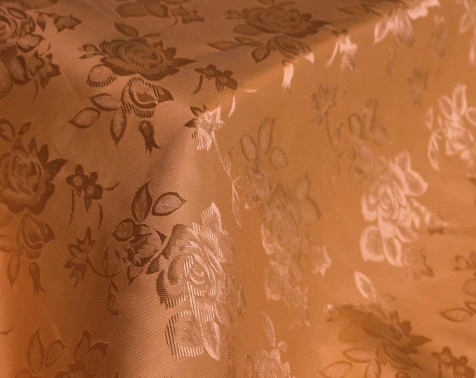 Cinnamon 60" Wide Polyester Flower Brocade Jacquard Satin Fabric, Sold By The Yard.
