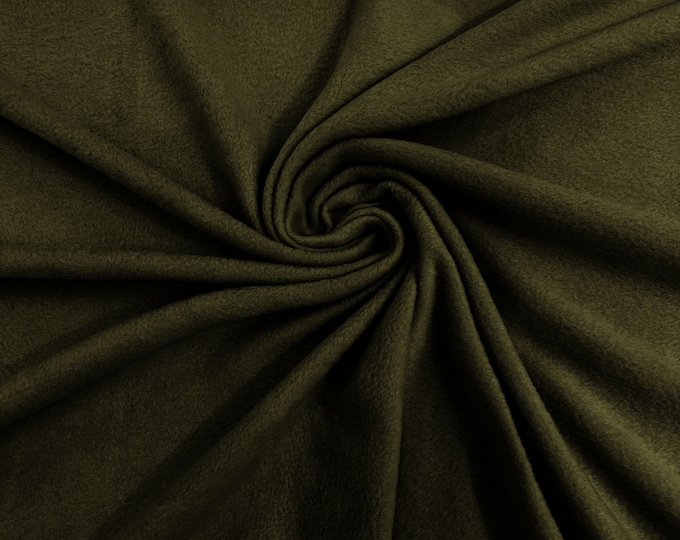 Dark Olive Green Solid Polar Fleece Fabric Anti-Pill 58" Wide Sold by The Yard.