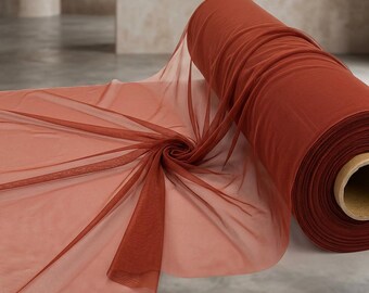 Rust Power Mesh Fabric by the Yard Sheer 4 Way Stretch Nylon Spandex for Dress Lingerie Dancewear Activewear 60 Inch