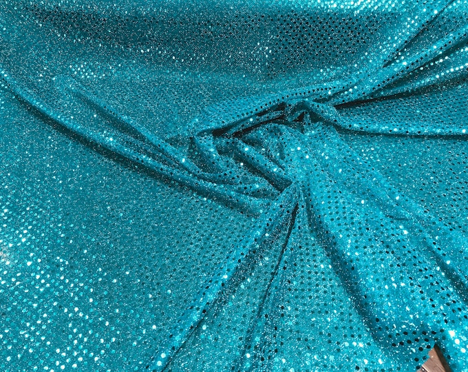 Turquoise 44/45" Wide Faux Sequin Light weight Knit Fabric Shiny Dot Confetti for Sewing Costumes Apparel Crafts Sold by The Yard.