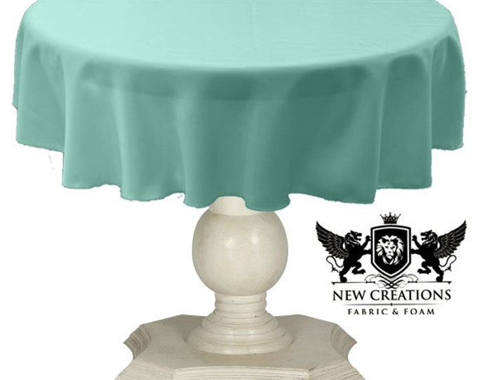 Light Aqua Green Tablecloth Solid Dull Bridal Satin Overlay for Small Coffee Table Seamless.