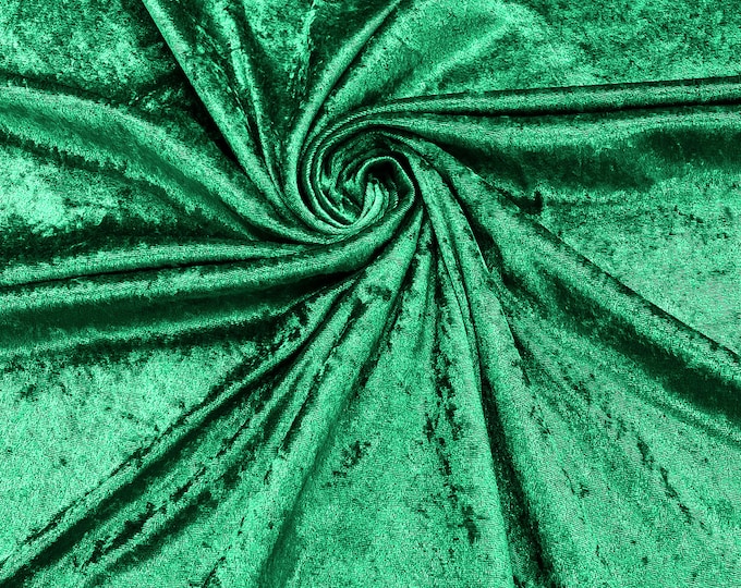 Kelly Green 59" Wide Crushed Stretch Panne Velvet Velour Fabric Sold By The Yard.