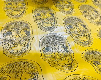 Yellow 53/54" Wide Skull Fake Leather Upholstery, 3D Faux Leather PVC Vinyl Fabric Sold By The Yard.
