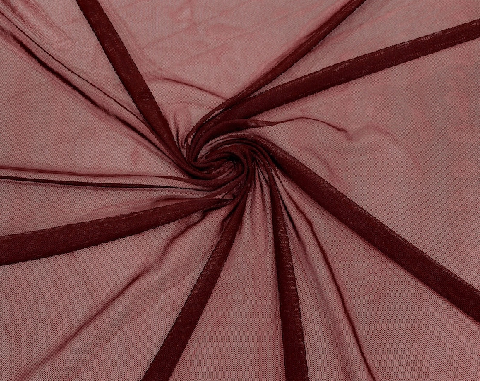 Burgundy 58/60" Wide Solid Stretch Power Mesh Fabric Spandex/ Sheer See-Though/Sold By The Yard. New Colors