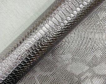 Metallic Gray Viper Snake Skin Texture Faux Leather Fabric| 54" Wide| Upholstery| Bags.