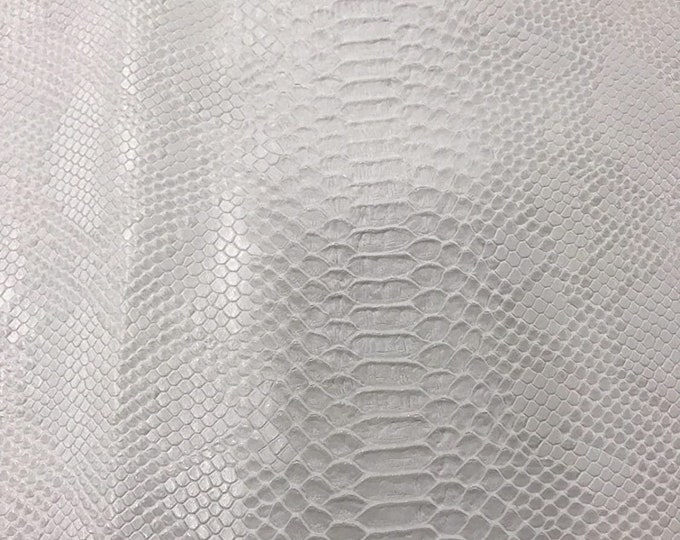 White, 53/54" Wide Snake Fake Leather Upholstery, 3-D Viper Snake Skin Texture Faux Leather PVC Vinyl Fabric by The Yard