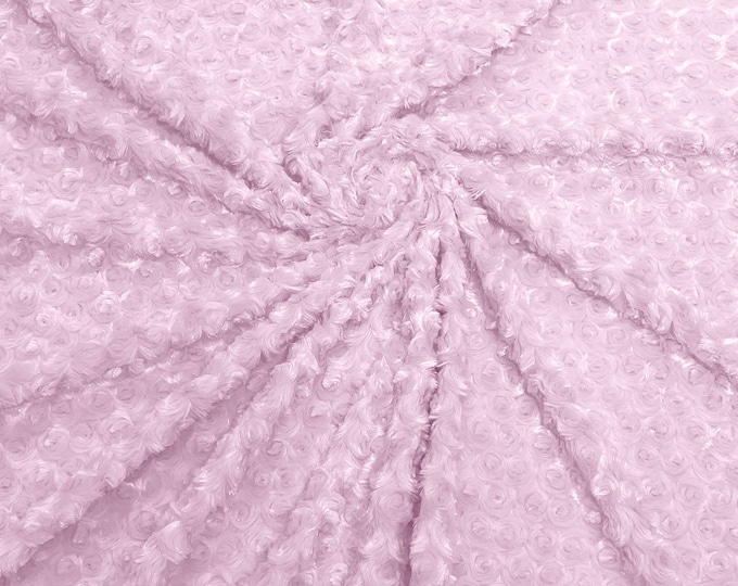 Pink 58" Wide Minky Swirl Rose Blossom Ball Rosebud Plush Fur Fabric Polyester