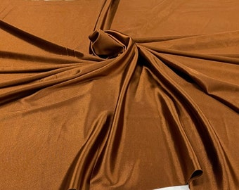 Brown Deluxe Shiny Polyester Spandex Fabric Stretch 58" Wide Sold by The Yard.