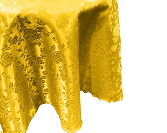 Yellow Round Tablecloth Roses Jacquard Satin Overlay for Small Coffee Table Seamless.