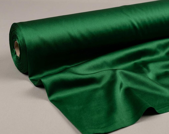 Emerald Green Heavy Shiny Satin Stretch Spandex Fabric 58” Wide, Prom Dress & Wedding Gown Fabric By Yard