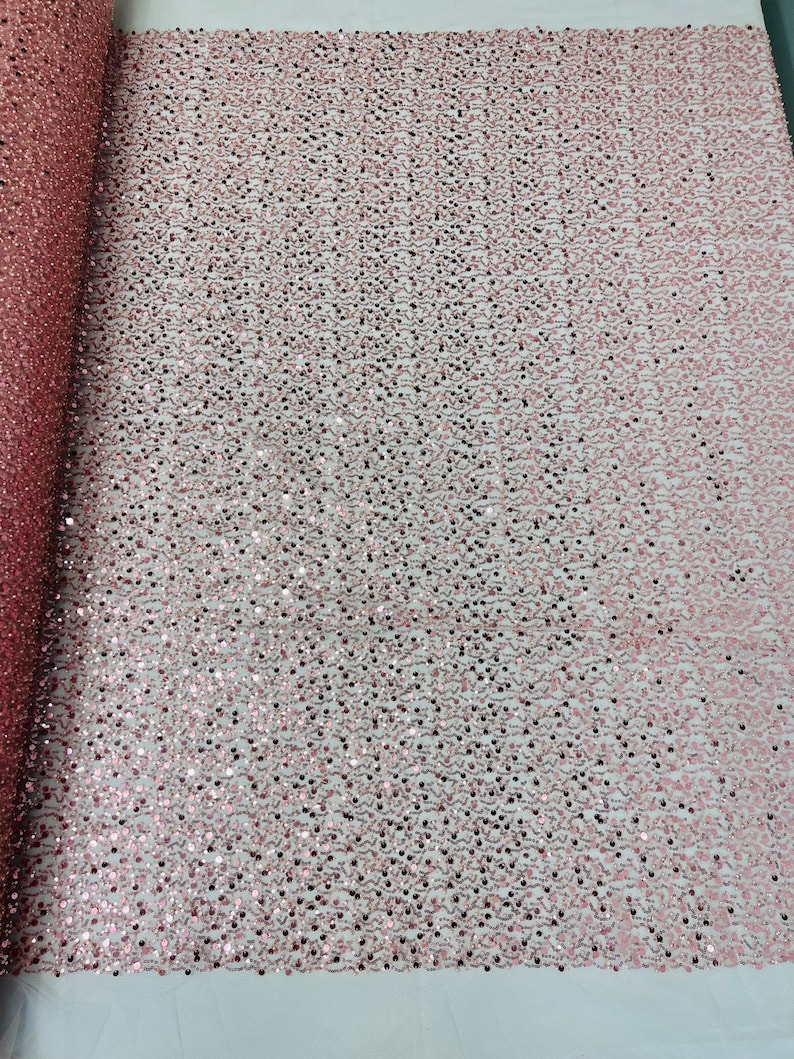 Royalty Fabrics Red iridescent heavy hand beaded princess design embroider with beads-pearls-sequins on a mesh lace-sold by yard main image 1