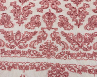 Dusty Rose My Lady Hand Beaded Sequins Lace Fabric/Sequin For Wedding Bridal 52" wide.