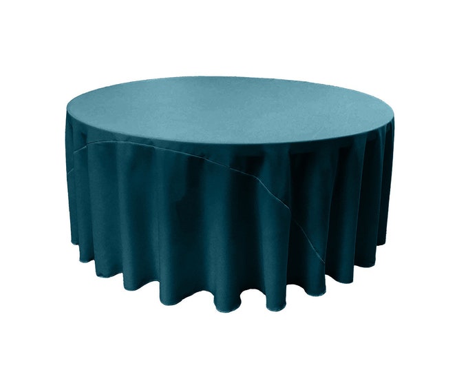 Teal - Solid Round Polyester Poplin Tablecloth With Seamless.