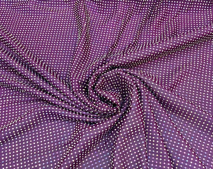 Eggplant AB-Iridescent Rhinestones On Soft Stretch Nylon Power Mesh Fabric 54” Wide -sold by The Yard.