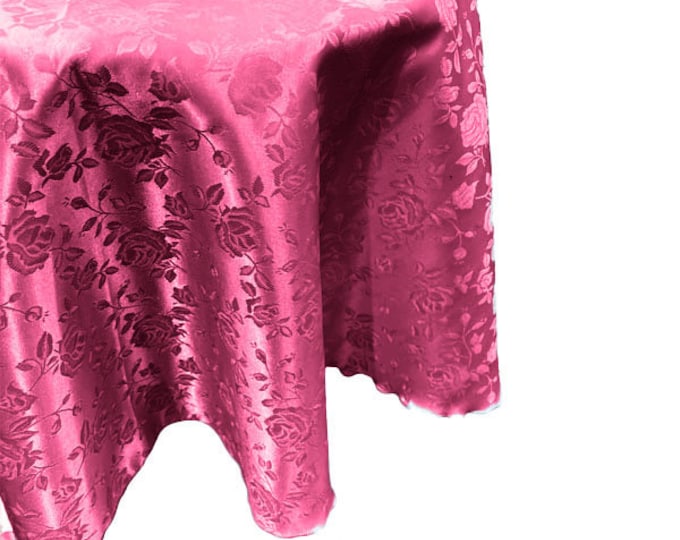 Fuchsia Round Tablecloth Roses Jacquard Satin Overlay for Small Coffee Table Seamless.