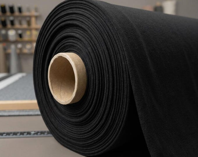 Black Cotton Jersey Spandex Knit Fabric By The Yard, 4 Way Stretch Cotton Lycra Fabric For Apparel T Shirts Activewear