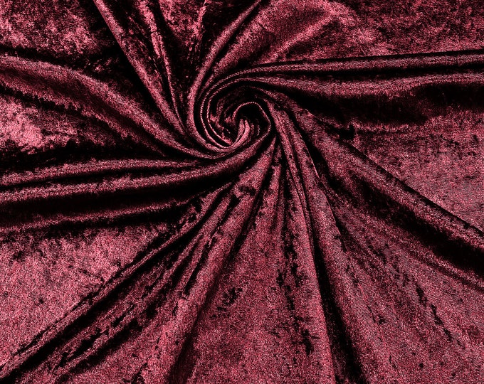 Burgundy 59" Wide Crushed Stretch Panne Velvet Velour Fabric Sold By The Yard.