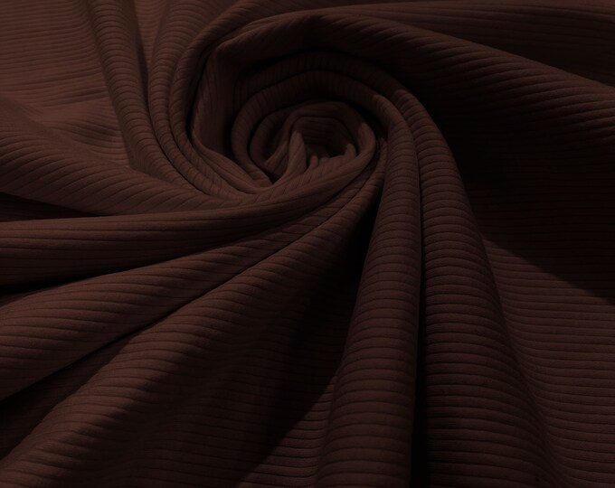 Chestnut - Heavy Weight 380GSM Stretch Rib Knit Fabric Rayon Spandex (By The Yard)