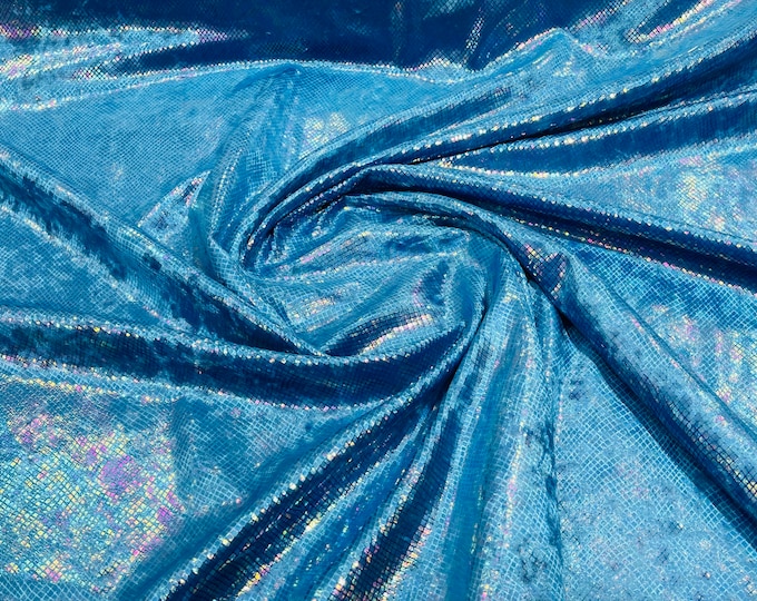 Turquoise Illusion foil Snake design on a stretch velvet fabric-Sold by the yard.