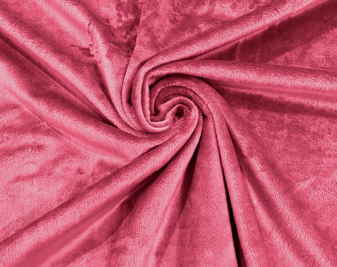 Hot Pink Minky Smooth Soft Solid Plush Faux Fake Fur Fabric Polyester- Sold by the yard.
