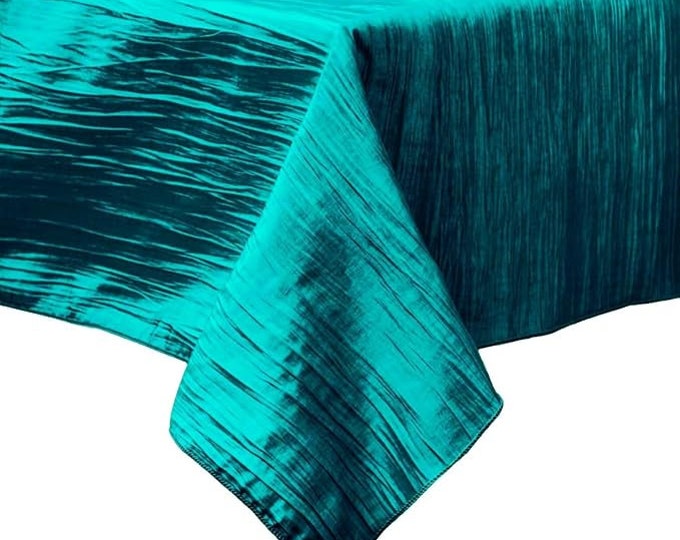 Teal Green Square Light Weight Accordion Design Crushed Taffeta Seamless Table Overlay.