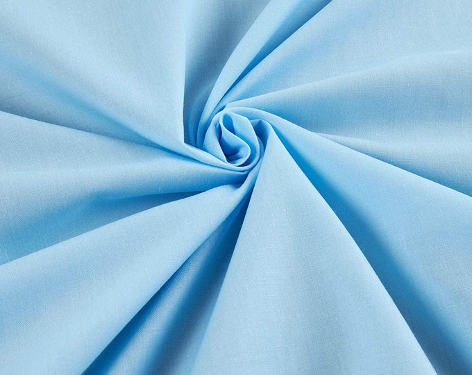 Baby Blue - 58-59" Wide Premium Light Weight Poly Cotton Blend Broadcloth Fabric Sold By The Yard.