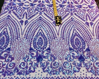 Lavender iridescent sequin diamond design on a 4 way stretch mesh-prom-nightgown-Sold by the yard