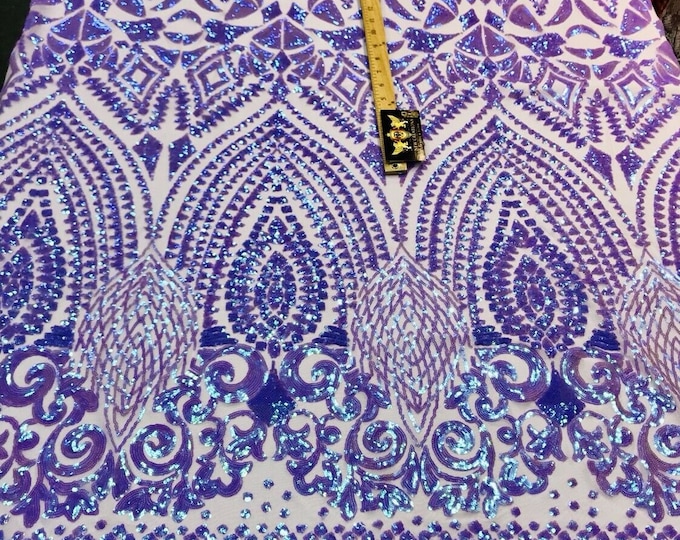 Lavender iridescent sequin diamond design on a 4 way stretch mesh-prom-nightgown-Sold by the yard