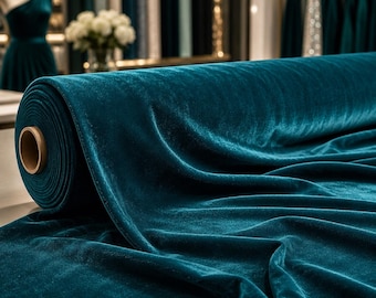 Teal Green Stretch Velvet Fabric 58" Wide | Apparel Costumes, Sold By The Yard