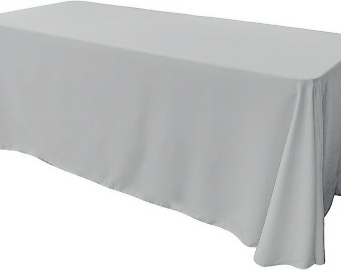 Silver - Rectangular Polyester Poplin Tablecloth Floor Length / Party supply