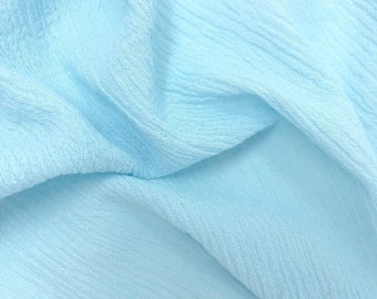 Light Blue Cotton Gauze Fabric 100% Cotton 48/50" inches Wide Crinkled Lightweight Sold by The Yard.