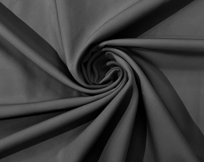 Gray Dull 4 Way Stretch Crepe Fabric/Medium Crepe-Bridal Fabric/Apparel Fabric/Polyester Crepe-Spandex/