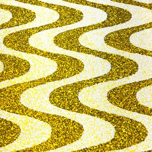White/Yellow sequin Wave Design On Yellow stretch velvet all over 5mm shining sequins 2-way stretch, sold by the yard.