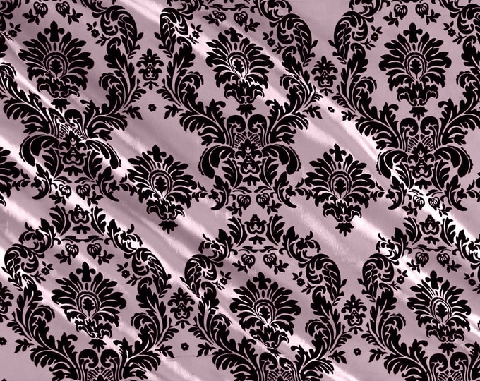 Candy Pink - Flocked Damask Taffeta Fabric - Sold By The Yard.
