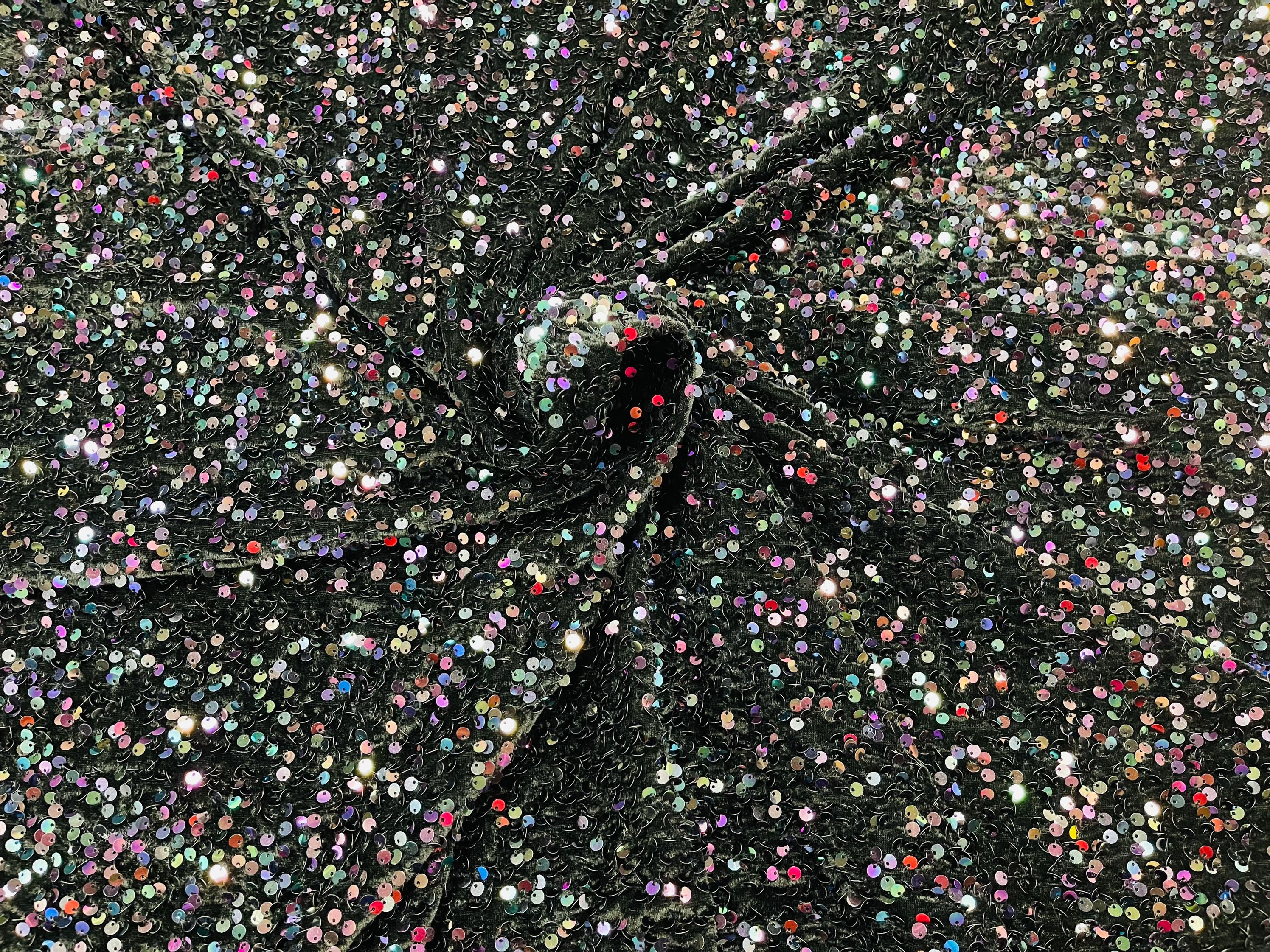 Iridescent Shining Sequins Allover Velvet Fabric