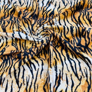 Gold/Black Sabirian Tiger animal Print Velboa Faux Fur Fabric/58&quot;/60&quot; Width/costumes/Upholstery/Children Blankets/Toys/Children Clothing.