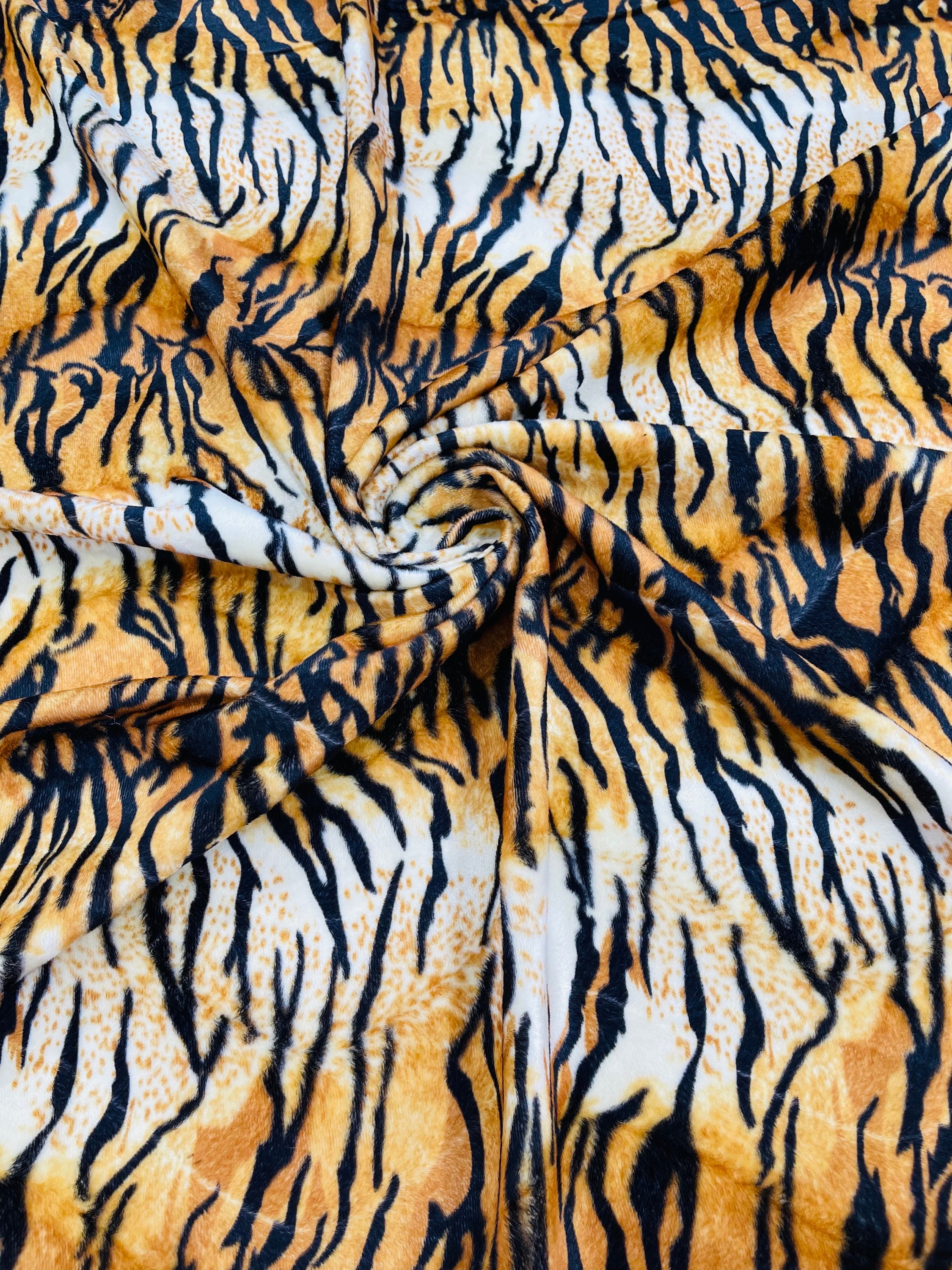 Gold/Black Sabirian Tiger animal Print Velboa Faux Fur Fabric/58"/60" Width/costumes/Upholstery/Children Blankets/Toys/Children Clothing.