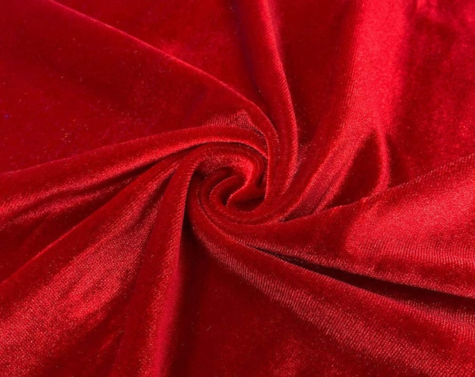 Red 60" Wide 90% Polyester 10 percent Spandex Stretch Velvet Fabric for Sewing Apparel Costumes Craft, Sold By The Yard.