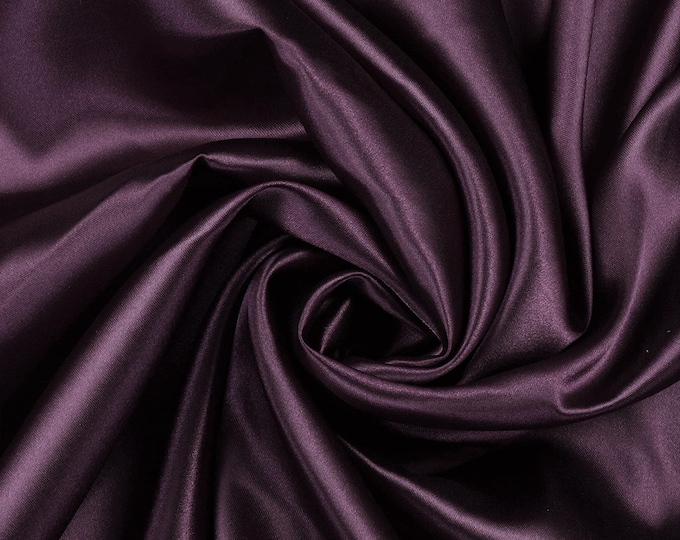Eggplant Charmeuse Bridal Solid Satin Fabric for Wedding Dress Fashion Crafts Costumes Decorations Silky Satin 58” Wide Sold By The Yard.