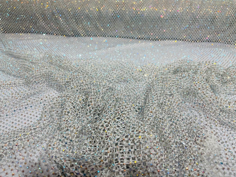 Fishnet Opacity Rhinestone White AB Iridescent Rhinestones on Soft Stretch Fish Net - Etsy
