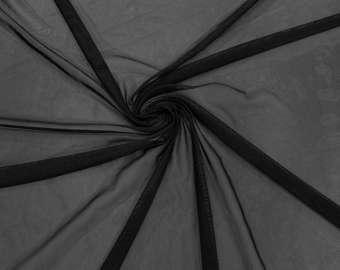 Black 58/60" Wide Solid Stretch Power Mesh Fabric Spandex/ Sheer See-Though/Sold By The Yard. New Colors