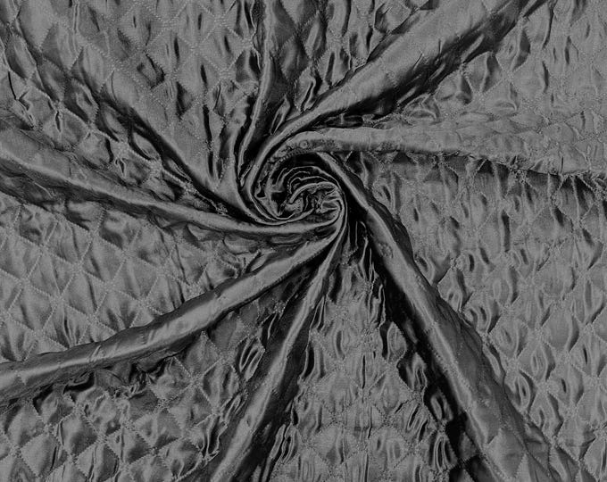 Black Quilted Satin Fabric | Diamond Pattern, 58" Wide